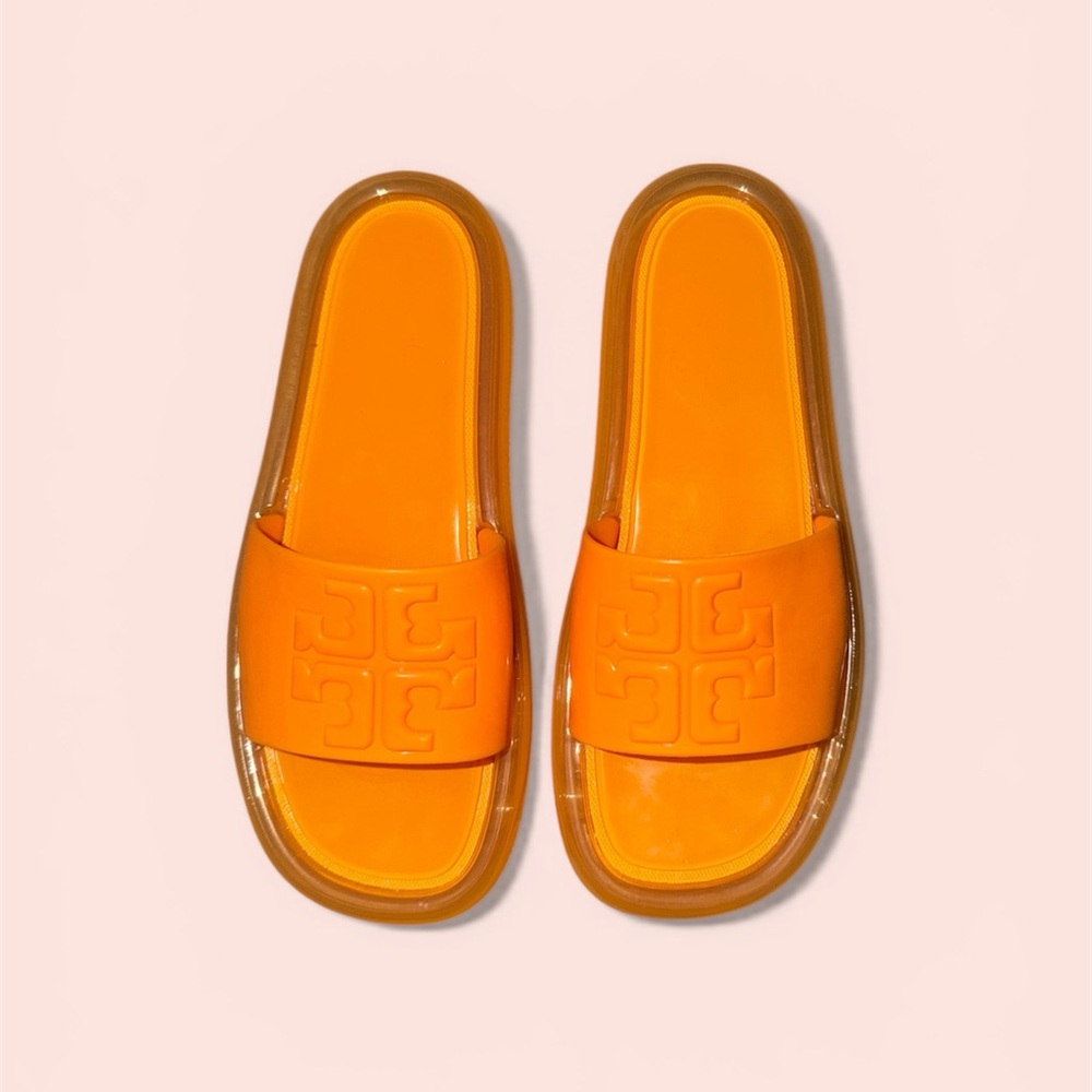 Tory Burch Orange Logo Bubble Slide Sandals - Picture 2 of 3